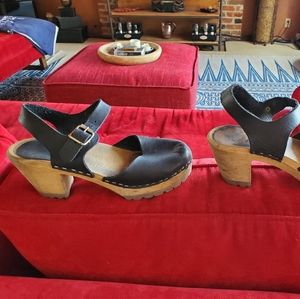 Mia Black Leather Clogs Mary Jane Sandals 38